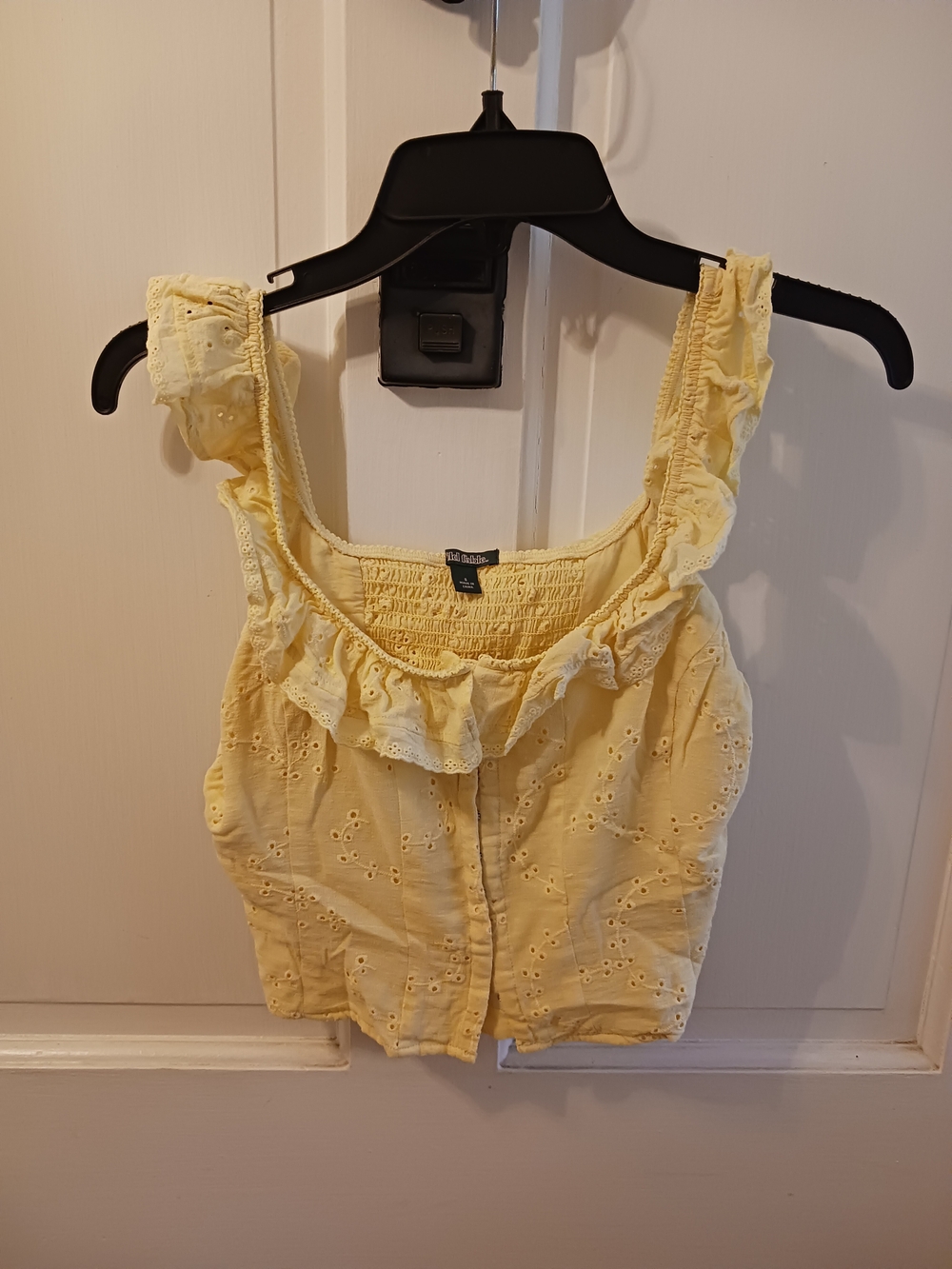 Wild Fable Women's Eyelet Lace Yellow Crop Corset Top Ruffle Tank Size Small